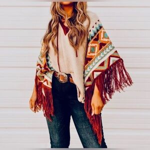 Idyllwind Southwestern cotton Knit Poncho Sweater size medium